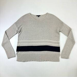 James Perse silk pullover sweater Womens Large round neck stripes neutral